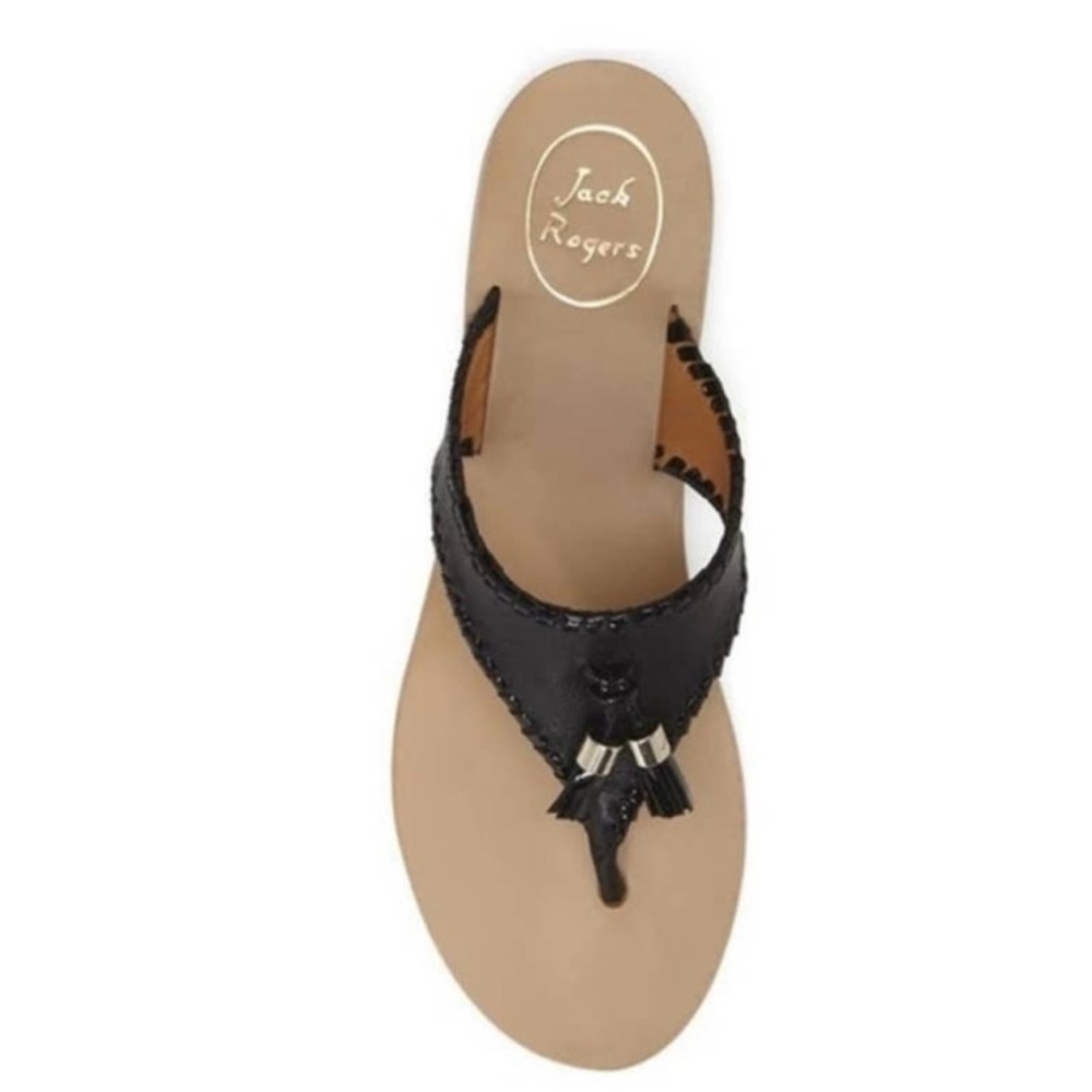 Jack Rogers Alana Black Leather Tassel Whipstitch Flip Flop Sandal 9M